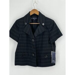 NWT Anne Klein Black Womens Size 10 Short Sleeves Blazer Textured Button Accents